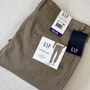 NEW GAP Mens Slim Fit 5-Pocket Pants Size 36/30 Khaki Super Soft Stretch Twill